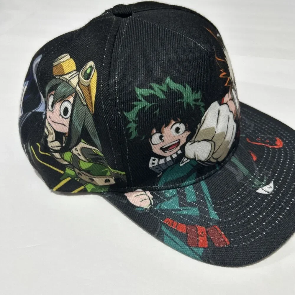 My Hero Academia Anime Snapback Hat Black Character Print OSFM Adjustable Cap
